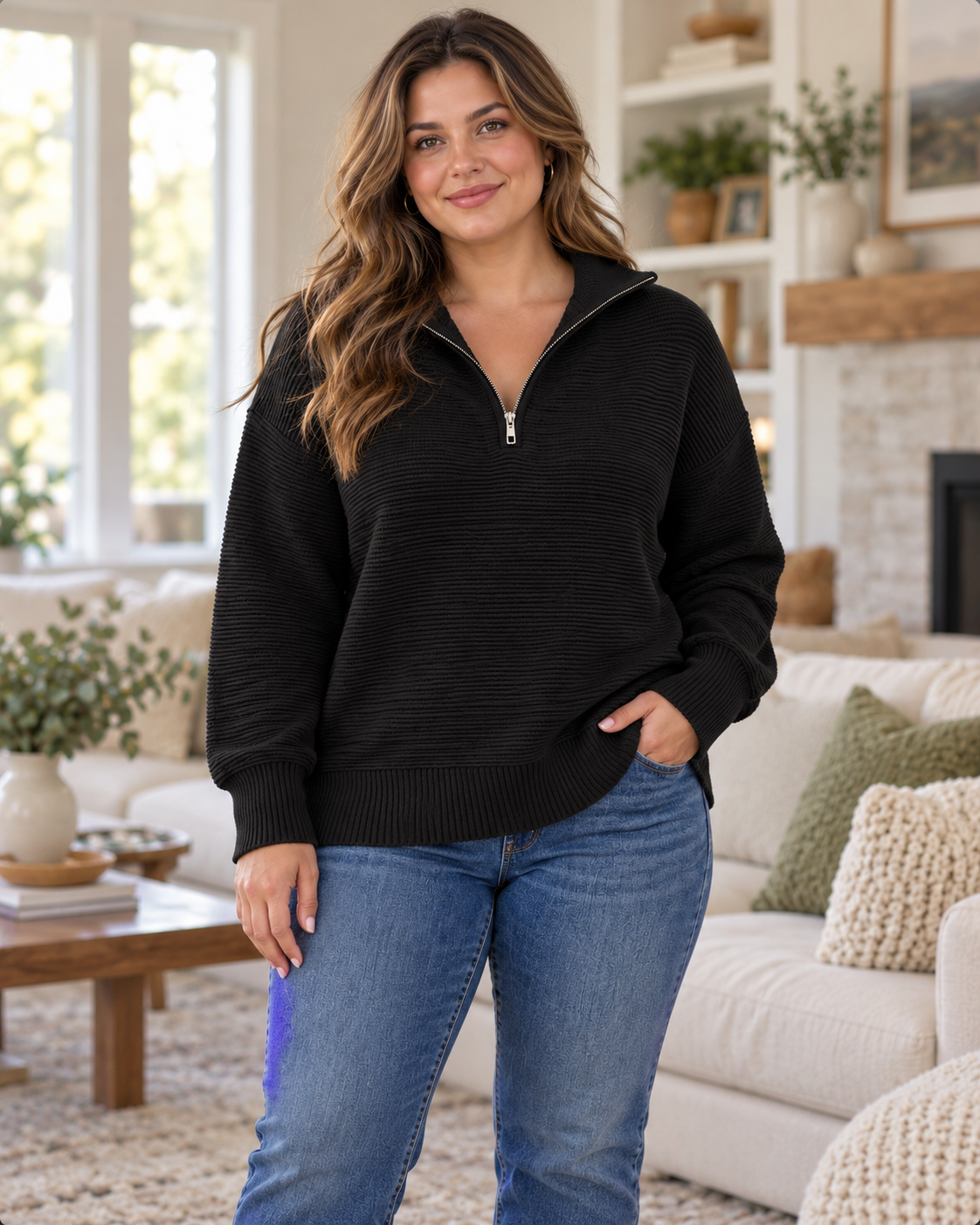 Amelie | Textured Half-Zip Pullover